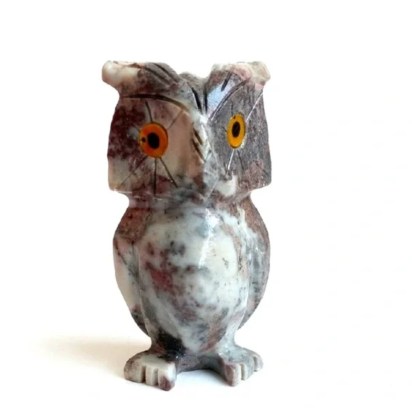 Marbled Owl Soap Stone Vintage Natural Toned Marbled Owl Figurine 3" Tall - Picture 10 of 12